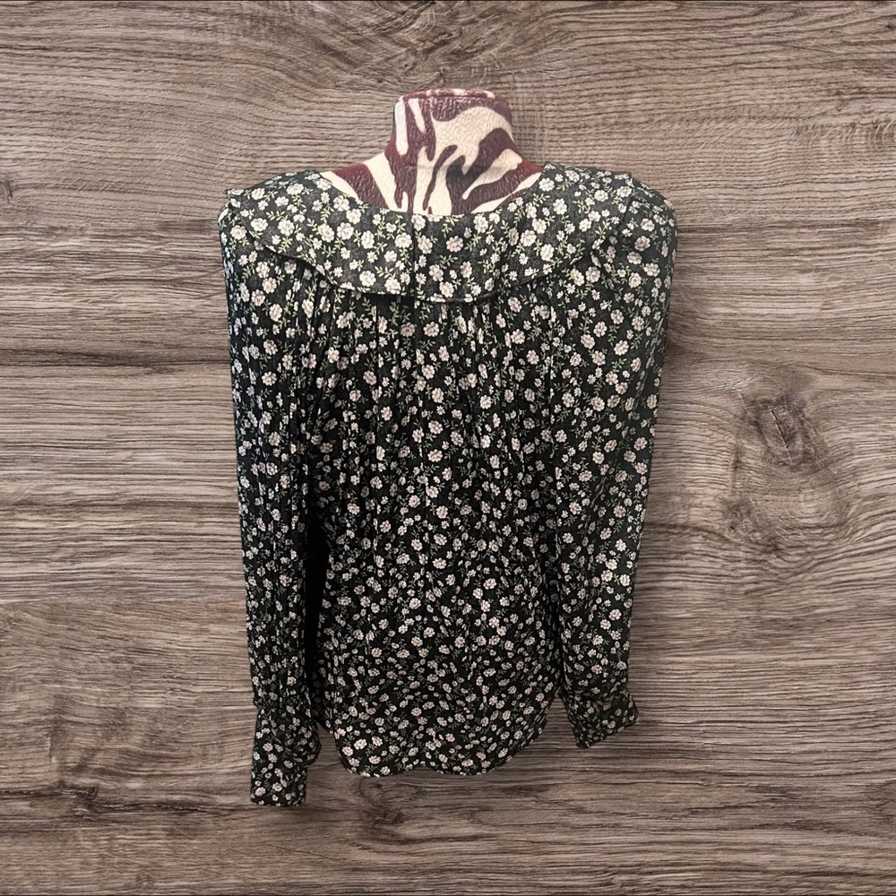 Anthropologie Floral Ruffle Collar Long Sleeve Feminine Cottagecore Blouse M - Picture 2 of 9
